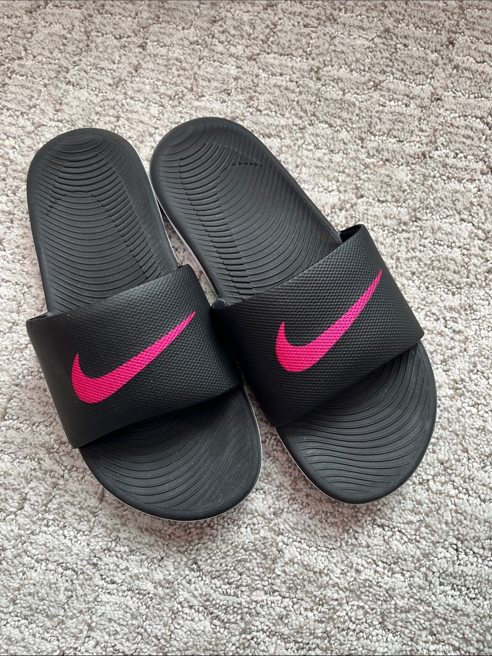 Nike Black Slide Sandals with Hot Pink Swoosh